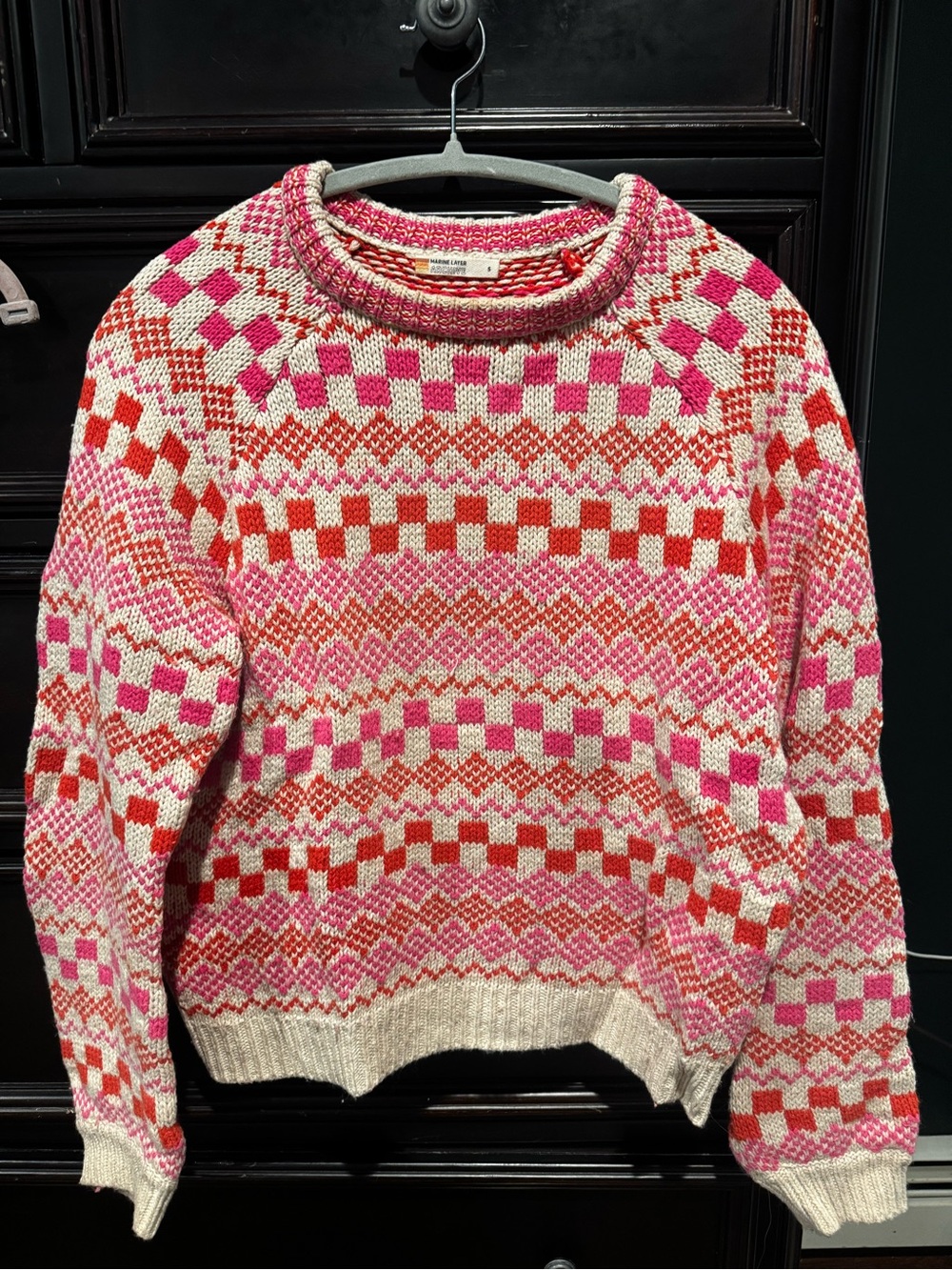Marine Layer Pink and Red Geometric Crewneck Sweater